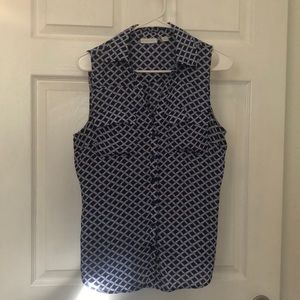 Blue and White Sleeveless Top